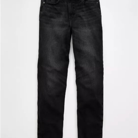 AE Strigid Super High-Waisted Crossover Baggy Straight Black Jean - Size 2 Long - Picture 4 of 4